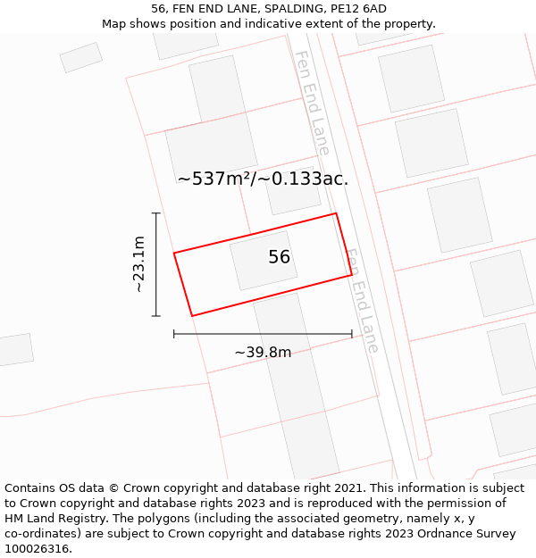 56, FEN END LANE, SPALDING, PE12 6AD: Plot and title map