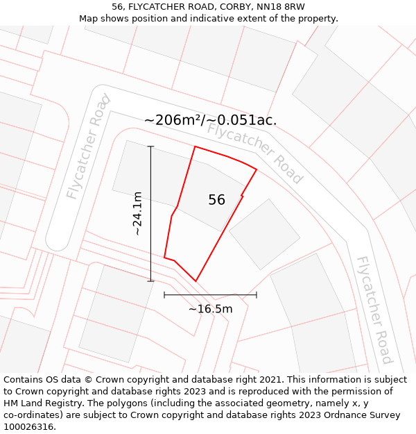 56, FLYCATCHER ROAD, CORBY, NN18 8RW: Plot and title map