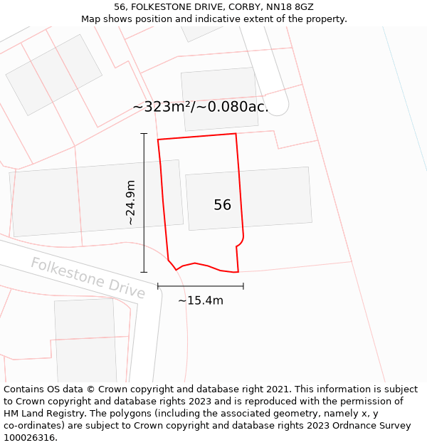 56, FOLKESTONE DRIVE, CORBY, NN18 8GZ: Plot and title map