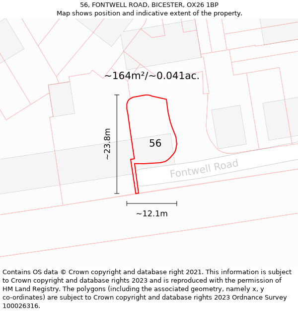 56, FONTWELL ROAD, BICESTER, OX26 1BP: Plot and title map