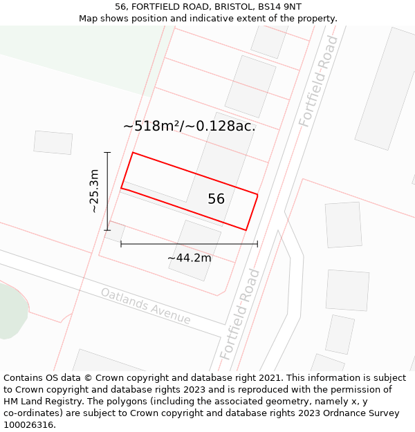 56, FORTFIELD ROAD, BRISTOL, BS14 9NT: Plot and title map