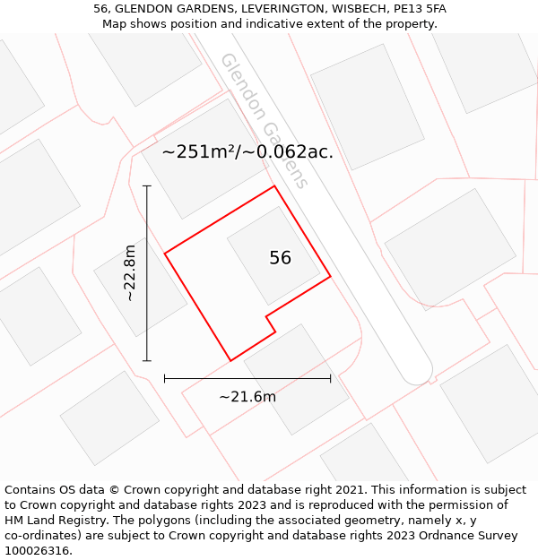 56, GLENDON GARDENS, LEVERINGTON, WISBECH, PE13 5FA: Plot and title map