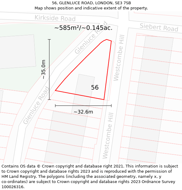 56, GLENLUCE ROAD, LONDON, SE3 7SB: Plot and title map