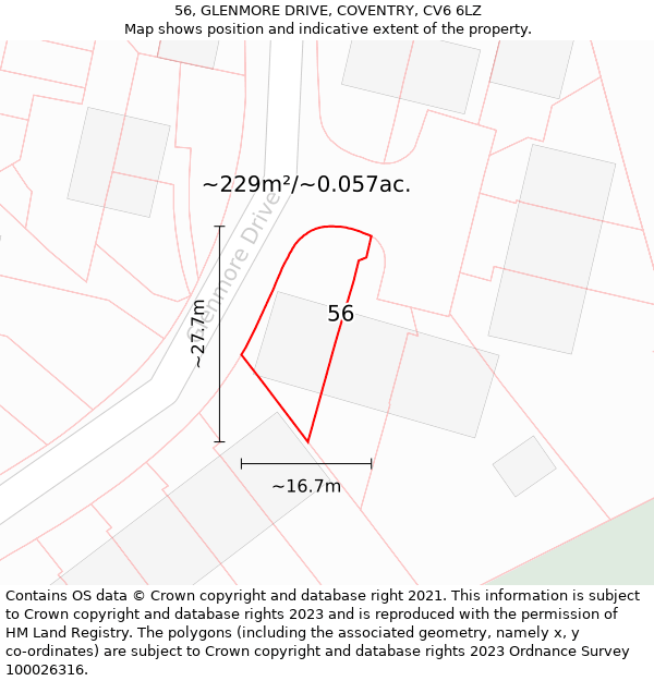 56, GLENMORE DRIVE, COVENTRY, CV6 6LZ: Plot and title map