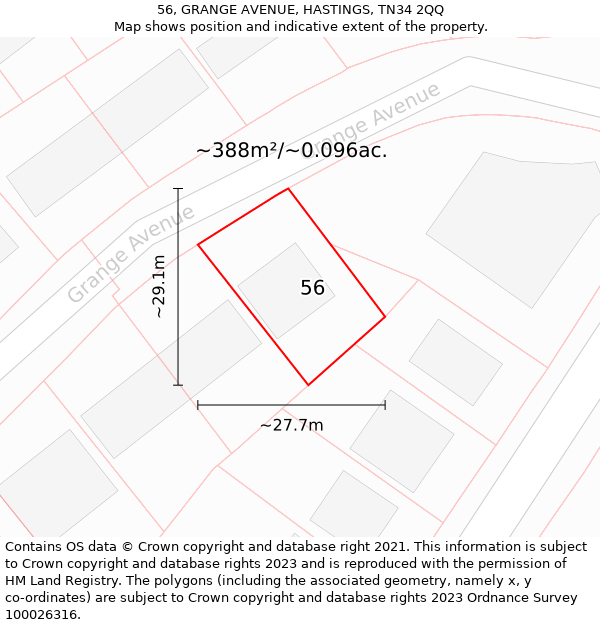 56, GRANGE AVENUE, HASTINGS, TN34 2QQ: Plot and title map