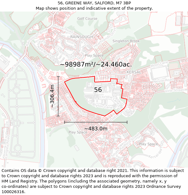 56, GREENE WAY, SALFORD, M7 3BP: Plot and title map