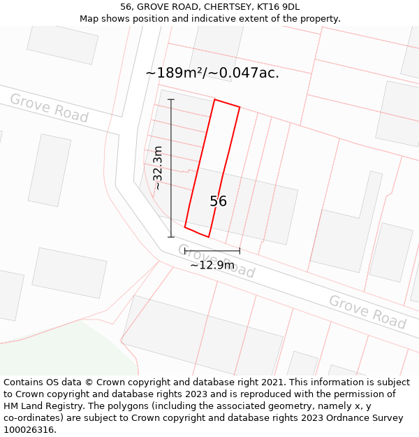 56, GROVE ROAD, CHERTSEY, KT16 9DL: Plot and title map