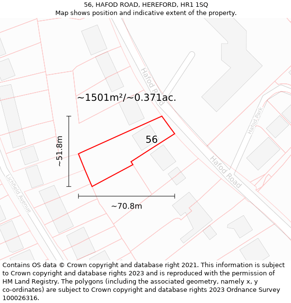 56, HAFOD ROAD, HEREFORD, HR1 1SQ: Plot and title map
