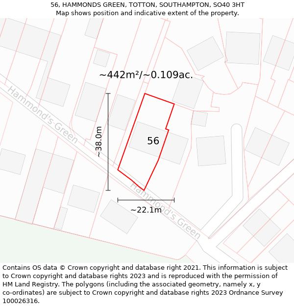 56, HAMMONDS GREEN, TOTTON, SOUTHAMPTON, SO40 3HT: Plot and title map