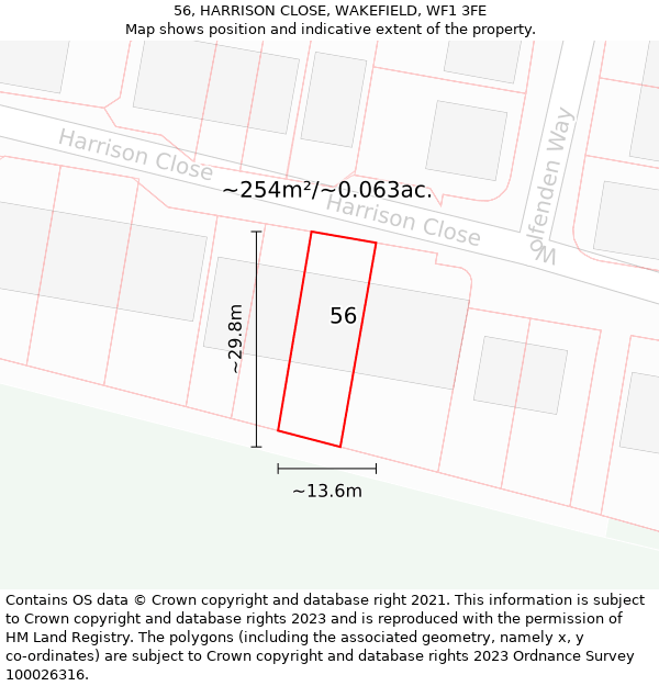 56, HARRISON CLOSE, WAKEFIELD, WF1 3FE: Plot and title map