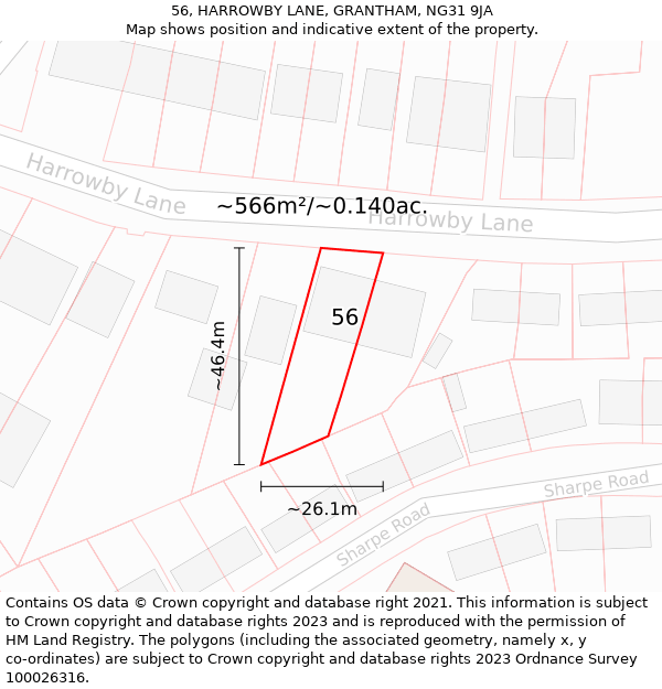 56, HARROWBY LANE, GRANTHAM, NG31 9JA: Plot and title map