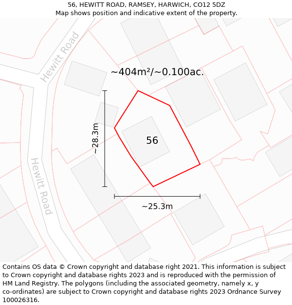 56, HEWITT ROAD, RAMSEY, HARWICH, CO12 5DZ: Plot and title map