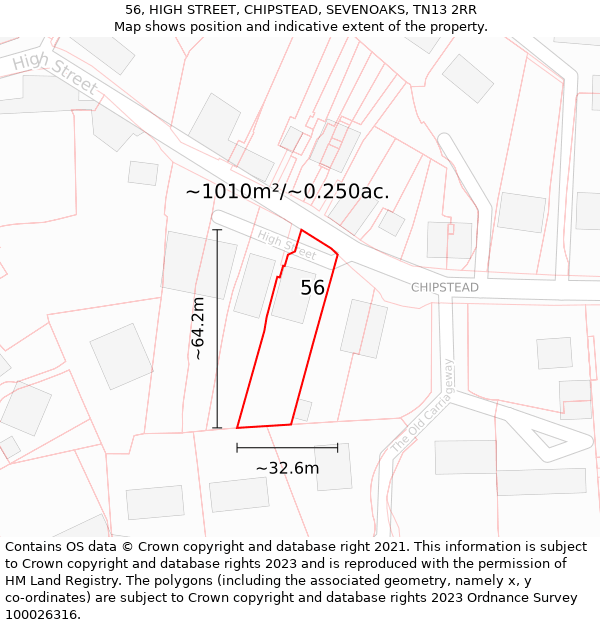 56, HIGH STREET, CHIPSTEAD, SEVENOAKS, TN13 2RR: Plot and title map