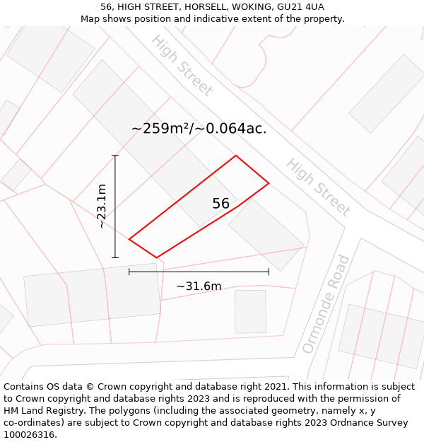 56, HIGH STREET, HORSELL, WOKING, GU21 4UA: Plot and title map