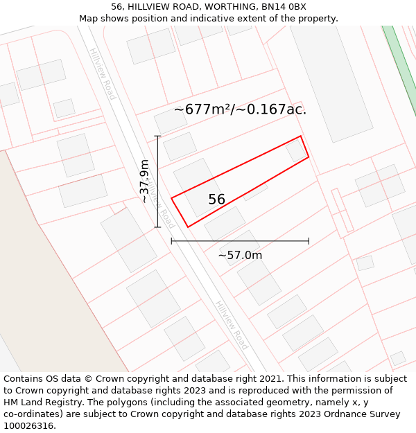 56, HILLVIEW ROAD, WORTHING, BN14 0BX: Plot and title map