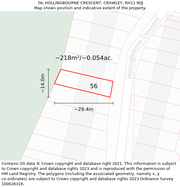 56, HOLLINGBOURNE CRESCENT, CRAWLEY, RH11 9QJ: Plot and title map