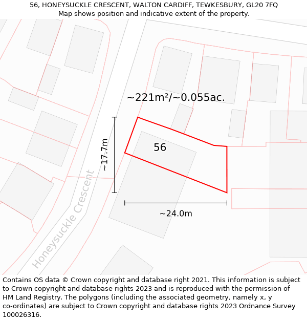 56, HONEYSUCKLE CRESCENT, WALTON CARDIFF, TEWKESBURY, GL20 7FQ: Plot and title map