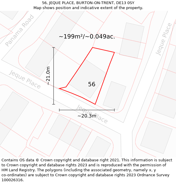 56, JEQUE PLACE, BURTON-ON-TRENT, DE13 0SY: Plot and title map