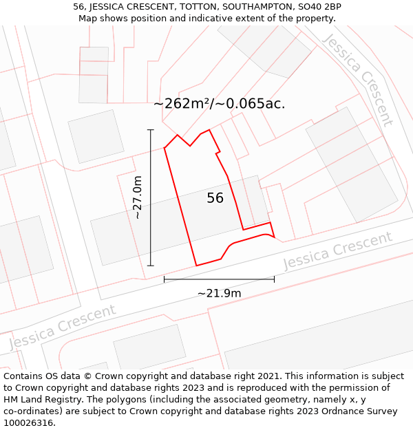 56, JESSICA CRESCENT, TOTTON, SOUTHAMPTON, SO40 2BP: Plot and title map