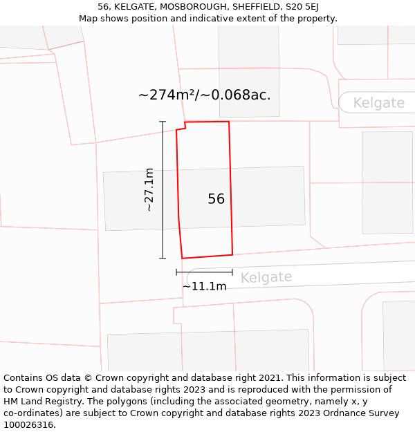 56, KELGATE, MOSBOROUGH, SHEFFIELD, S20 5EJ: Plot and title map