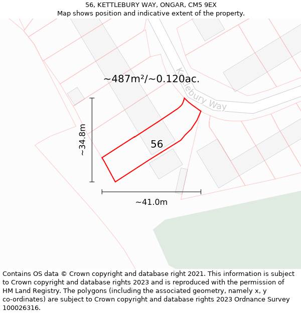 56, KETTLEBURY WAY, ONGAR, CM5 9EX: Plot and title map