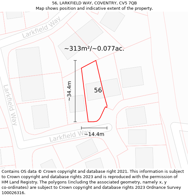 56, LARKFIELD WAY, COVENTRY, CV5 7QB: Plot and title map