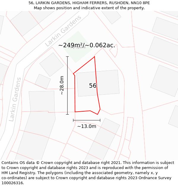 56, LARKIN GARDENS, HIGHAM FERRERS, RUSHDEN, NN10 8PE: Plot and title map