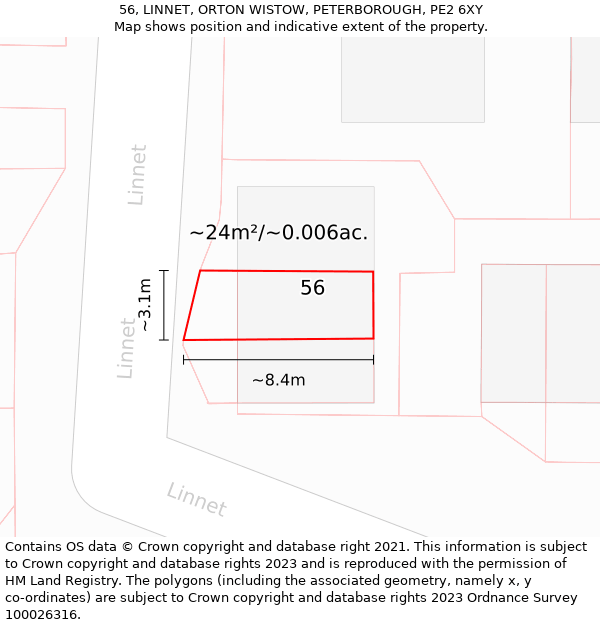 56, LINNET, ORTON WISTOW, PETERBOROUGH, PE2 6XY: Plot and title map