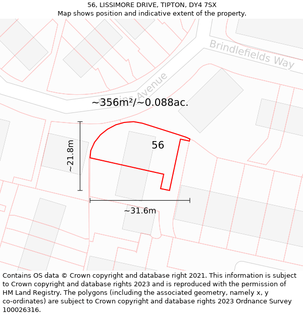 56, LISSIMORE DRIVE, TIPTON, DY4 7SX: Plot and title map