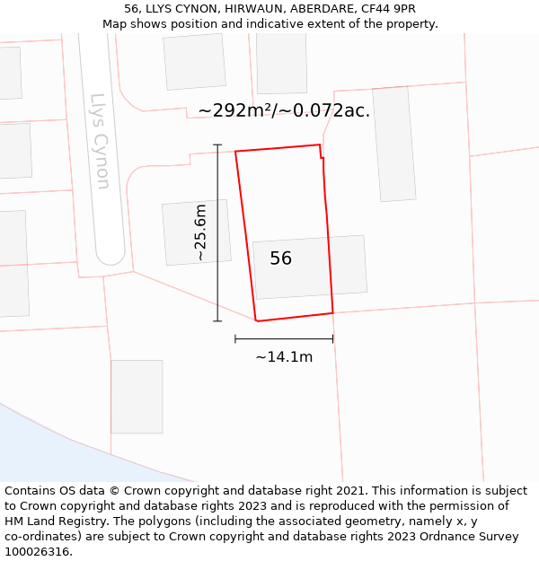 56, LLYS CYNON, HIRWAUN, ABERDARE, CF44 9PR: Plot and title map