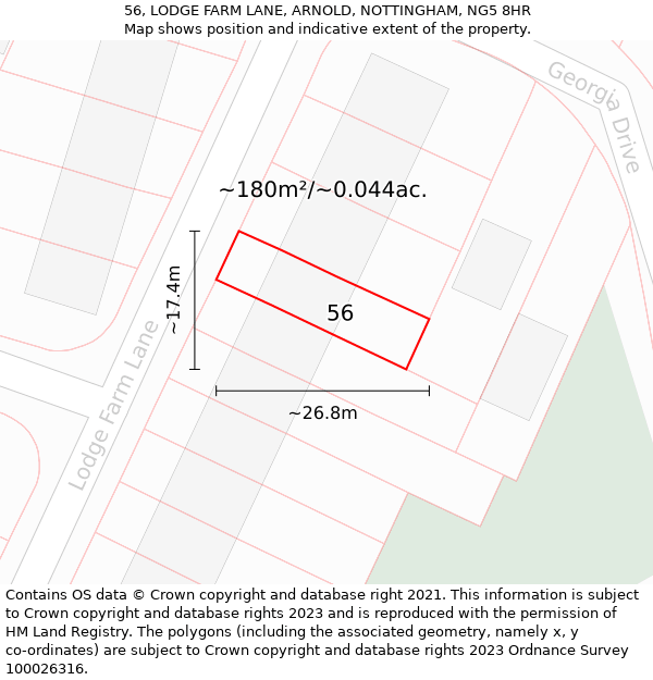 56, LODGE FARM LANE, ARNOLD, NOTTINGHAM, NG5 8HR: Plot and title map