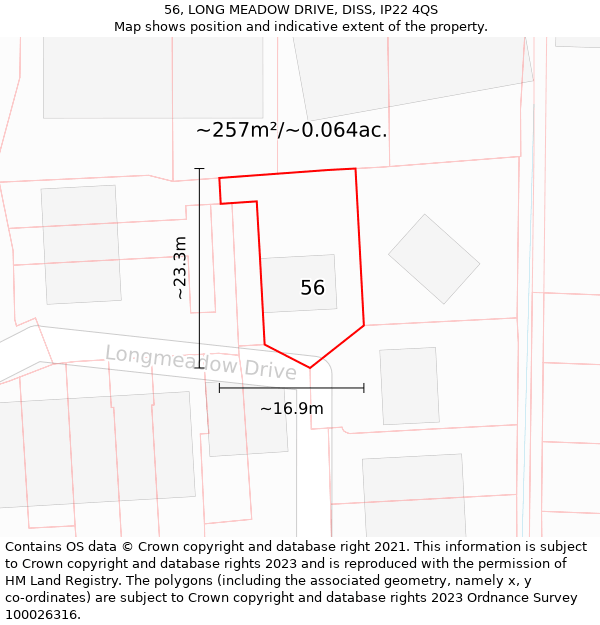 56, LONG MEADOW DRIVE, DISS, IP22 4QS: Plot and title map