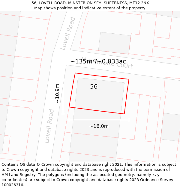 56, LOVELL ROAD, MINSTER ON SEA, SHEERNESS, ME12 3NX: Plot and title map