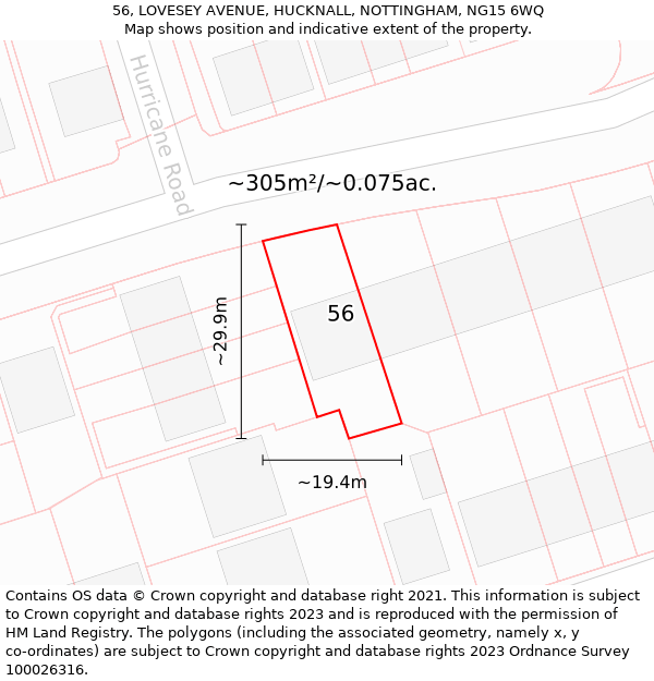 56, LOVESEY AVENUE, HUCKNALL, NOTTINGHAM, NG15 6WQ: Plot and title map