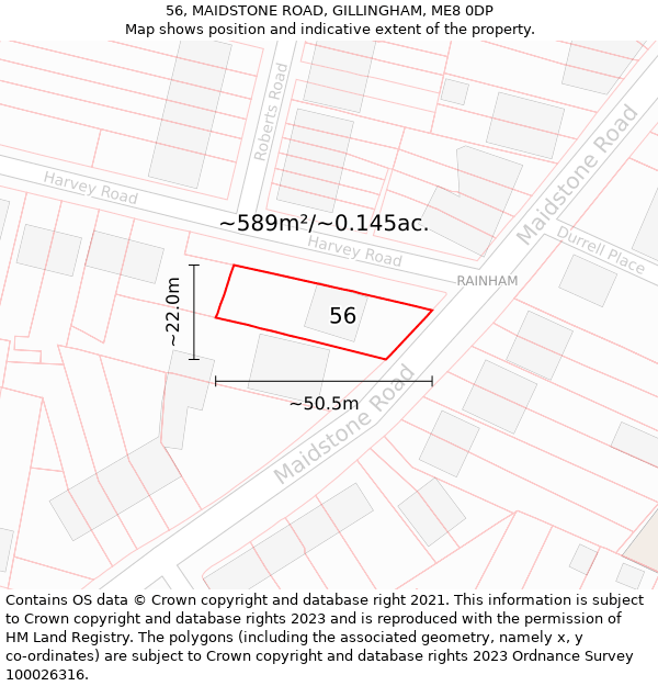 56, MAIDSTONE ROAD, GILLINGHAM, ME8 0DP: Plot and title map