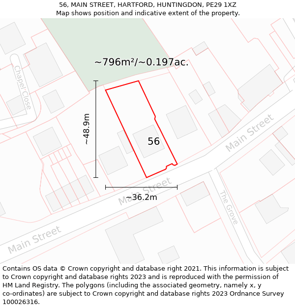 56, MAIN STREET, HARTFORD, HUNTINGDON, PE29 1XZ: Plot and title map