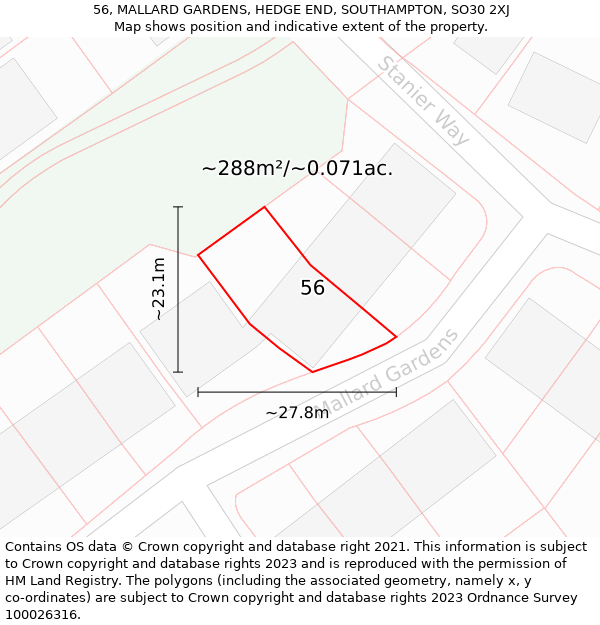 56, MALLARD GARDENS, HEDGE END, SOUTHAMPTON, SO30 2XJ: Plot and title map