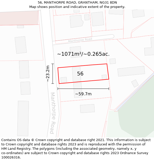 56, MANTHORPE ROAD, GRANTHAM, NG31 8DN: Plot and title map