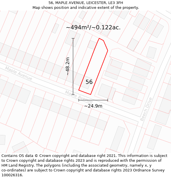 56, MAPLE AVENUE, LEICESTER, LE3 3FH: Plot and title map
