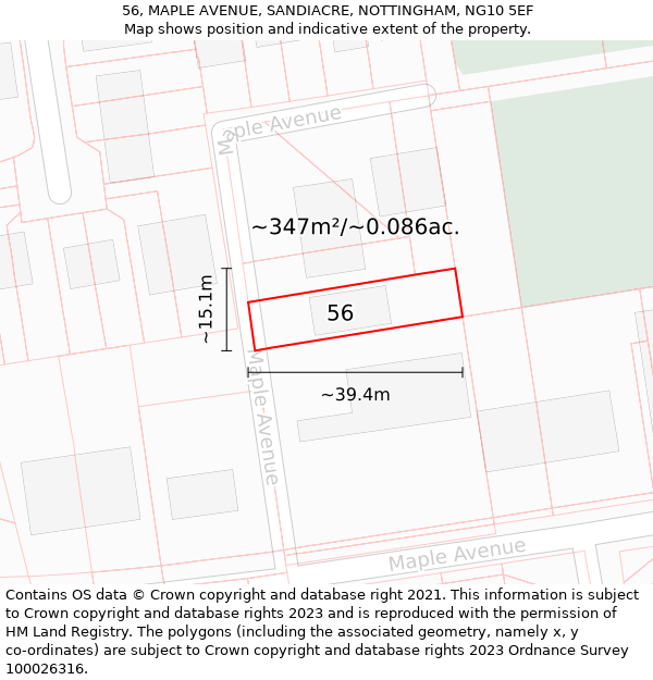 56, MAPLE AVENUE, SANDIACRE, NOTTINGHAM, NG10 5EF: Plot and title map