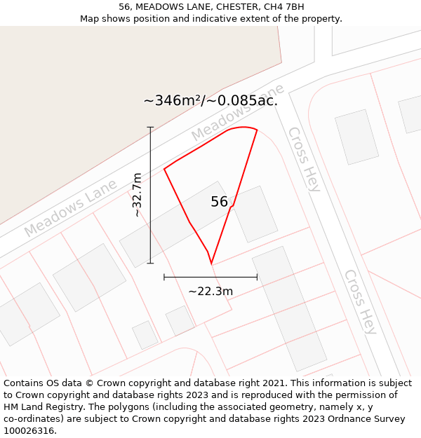 56, MEADOWS LANE, CHESTER, CH4 7BH: Plot and title map