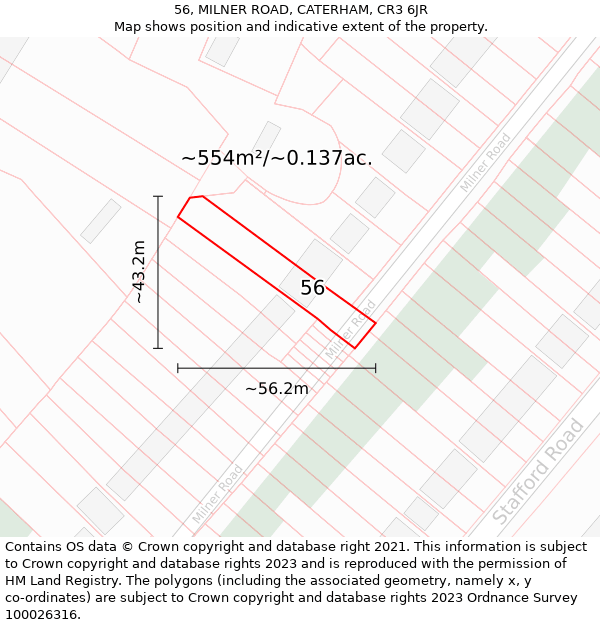 56, MILNER ROAD, CATERHAM, CR3 6JR: Plot and title map