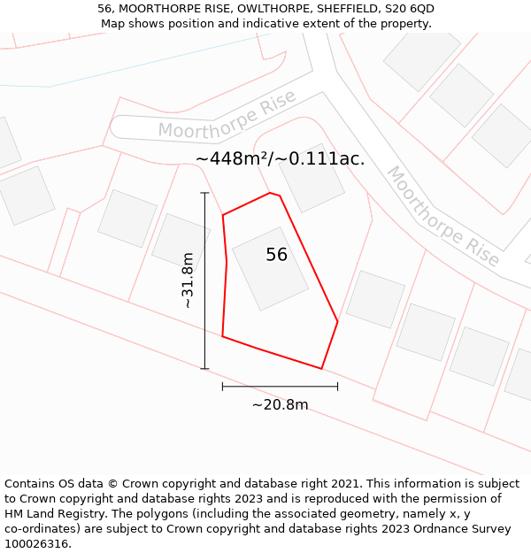 56, MOORTHORPE RISE, OWLTHORPE, SHEFFIELD, S20 6QD: Plot and title map