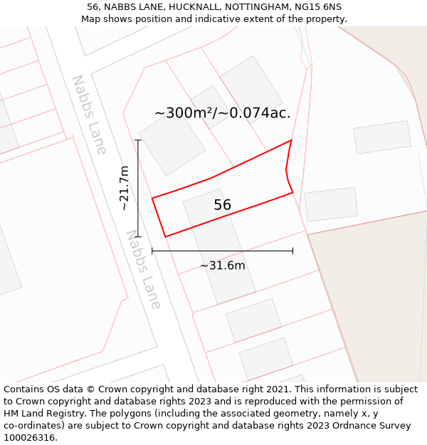 56, NABBS LANE, HUCKNALL, NOTTINGHAM, NG15 6NS: Plot and title map