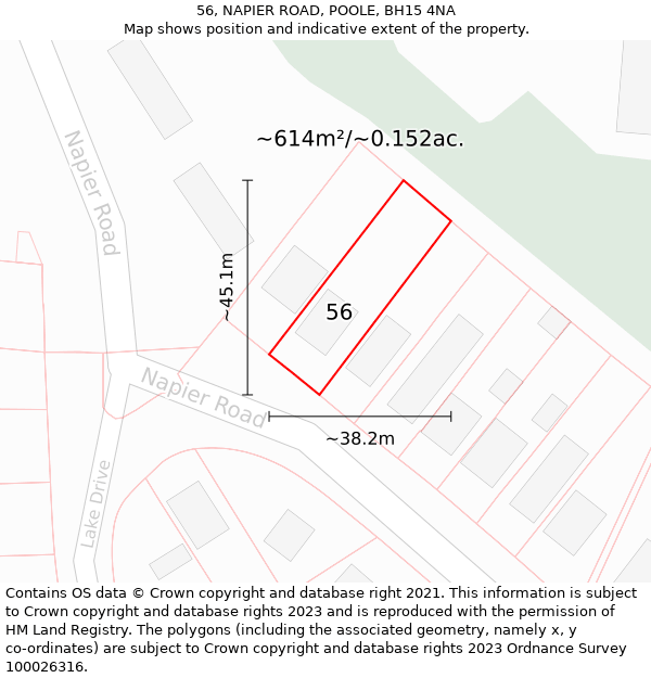 56, NAPIER ROAD, POOLE, BH15 4NA: Plot and title map