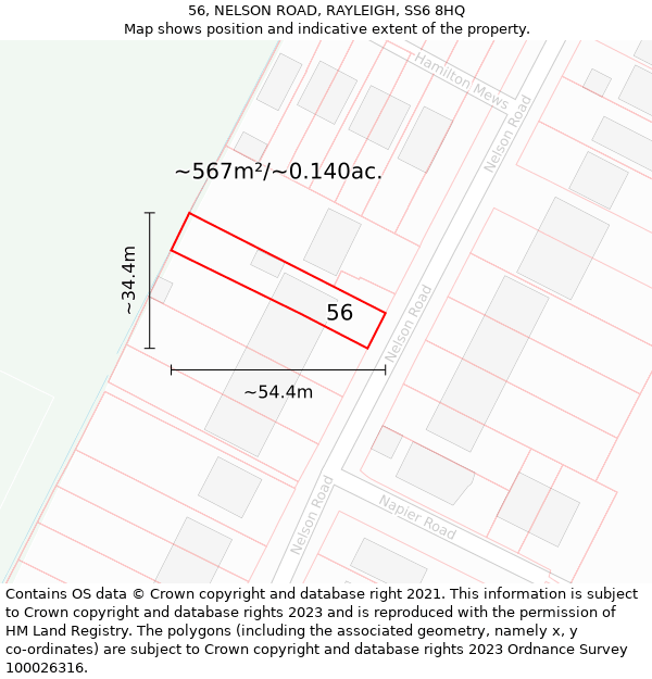 56, NELSON ROAD, RAYLEIGH, SS6 8HQ: Plot and title map