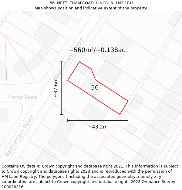 56, NETTLEHAM ROAD, LINCOLN, LN2 1RH: Plot and title map