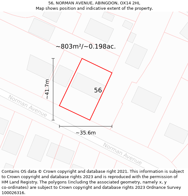 56, NORMAN AVENUE, ABINGDON, OX14 2HL: Plot and title map