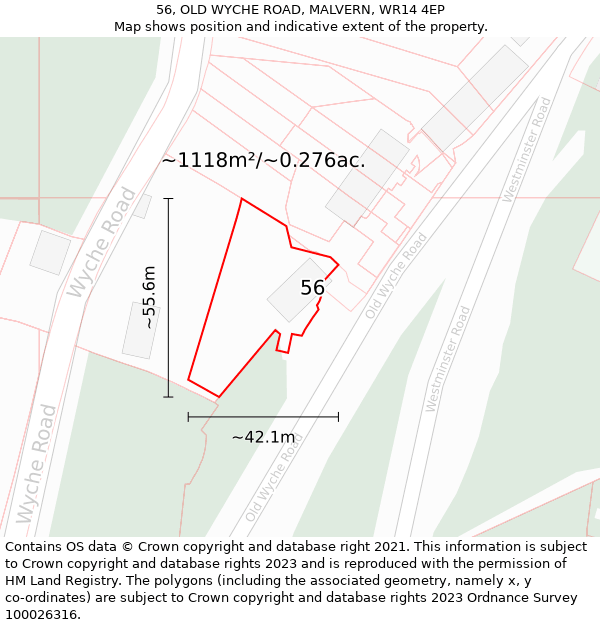 56, OLD WYCHE ROAD, MALVERN, WR14 4EP: Plot and title map
