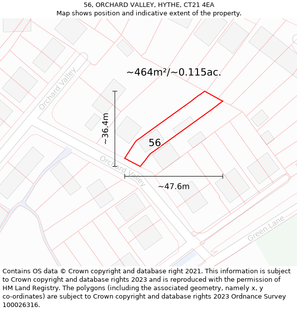 56, ORCHARD VALLEY, HYTHE, CT21 4EA: Plot and title map